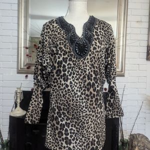 Antonio Fonzi Cream and Brown Leopard  Print Long Sleeve Tunic